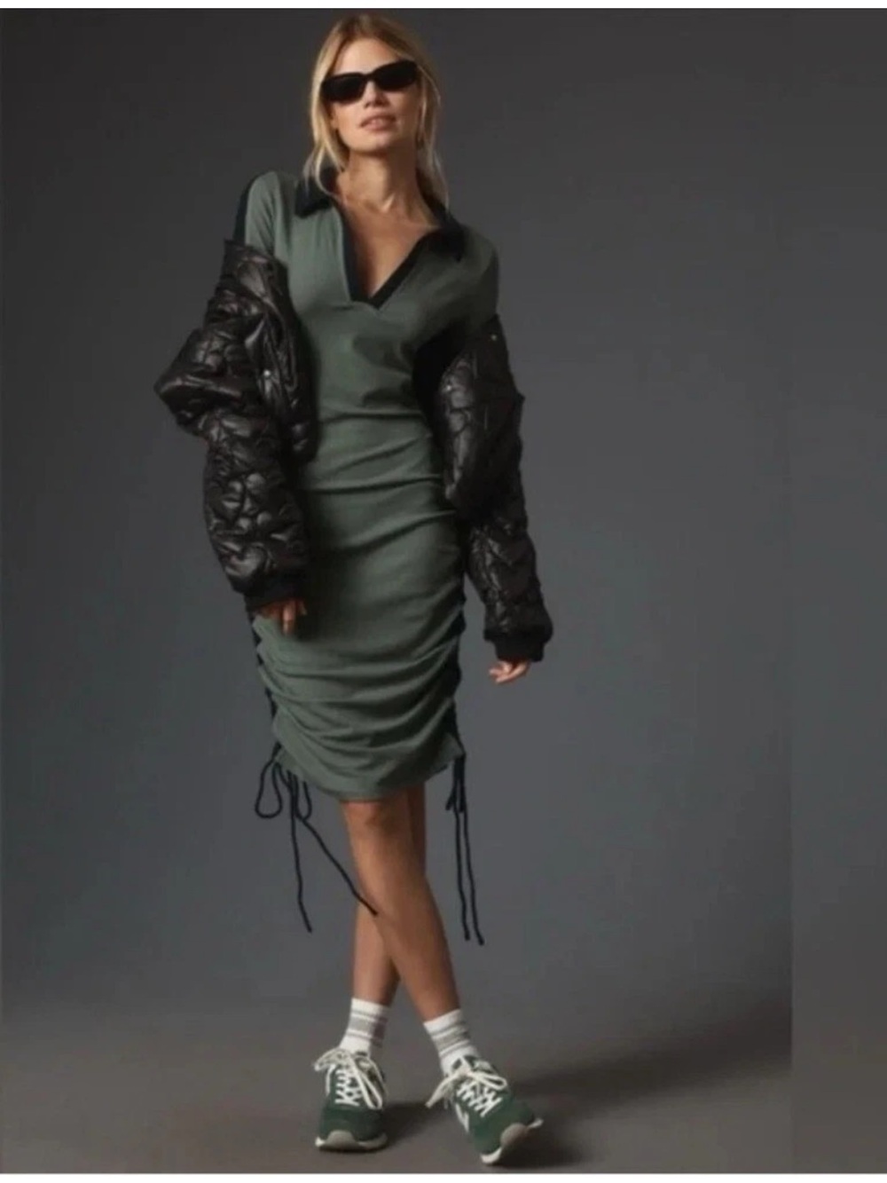 Daily Practice by Anthropologie Long-Sleeve Colorblock Polo Midi Dress MP Sporty